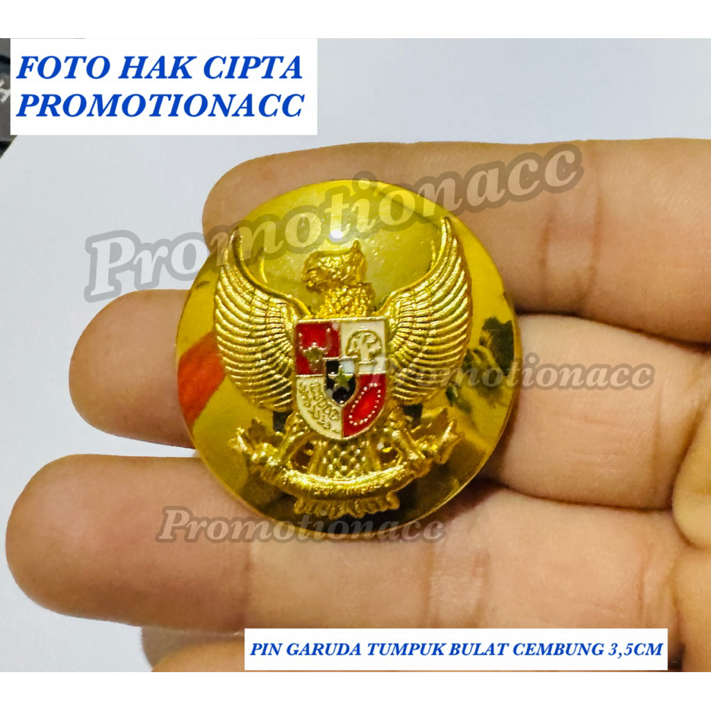 Pin GARUDA Tumpuk Bulat Cembung 3,5cm Gold Kait Peniti Magnet Logam Kuningan Sepuh Emas PREMIUM 100%