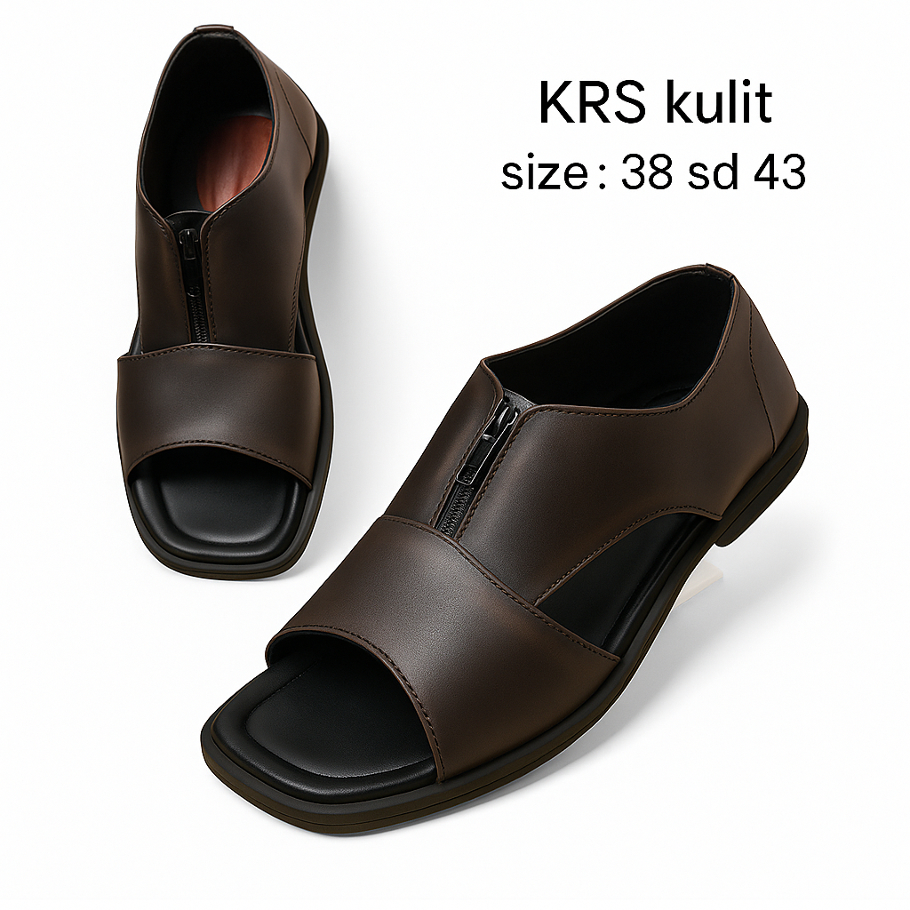 Sendal Pria Premium Sepatu Knip Elegan Terbaru Bahan Kulit Sapi Asli Model Resleting Nyaman di Pakai