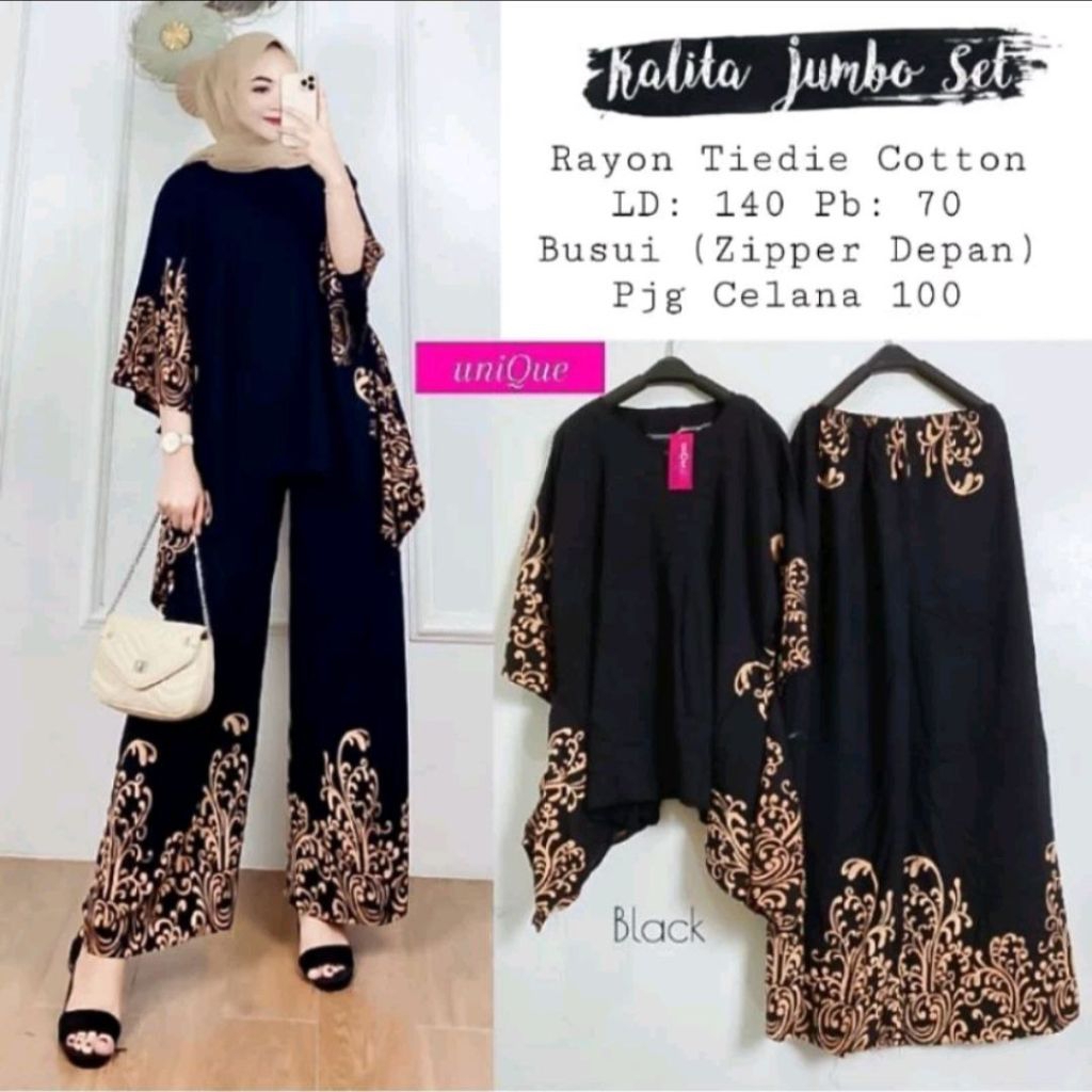 Setelan Baju Waka Jumbo One Set Wanita Kekinian LD 130 Resleting Depan Busui Friendly