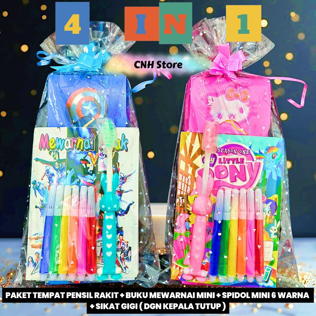 BEST SELLER 4 IN 1 SOUVENIR ULANG TAHUN ANAK / HAMPERS ULTAH ANAK / BINGKISAN ULTAH / HADIAH LOMBA