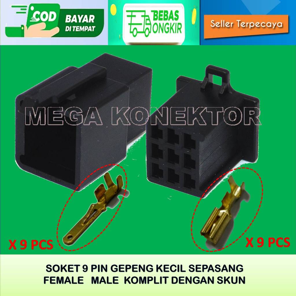 SOKET KABEL MOTOR 9 PIN KECIL  MALE FEMALE HITAM-SOKET –SOKET KABEL–9 PIN- SOKET KABEL 9 PIN NYLON