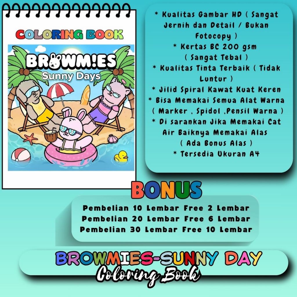 

Buku Mewarnai Coloring Book Sketsa Menggambar Kertas Tebal 200 gsm Tema Bagus BROWMIES SUNNY DAY