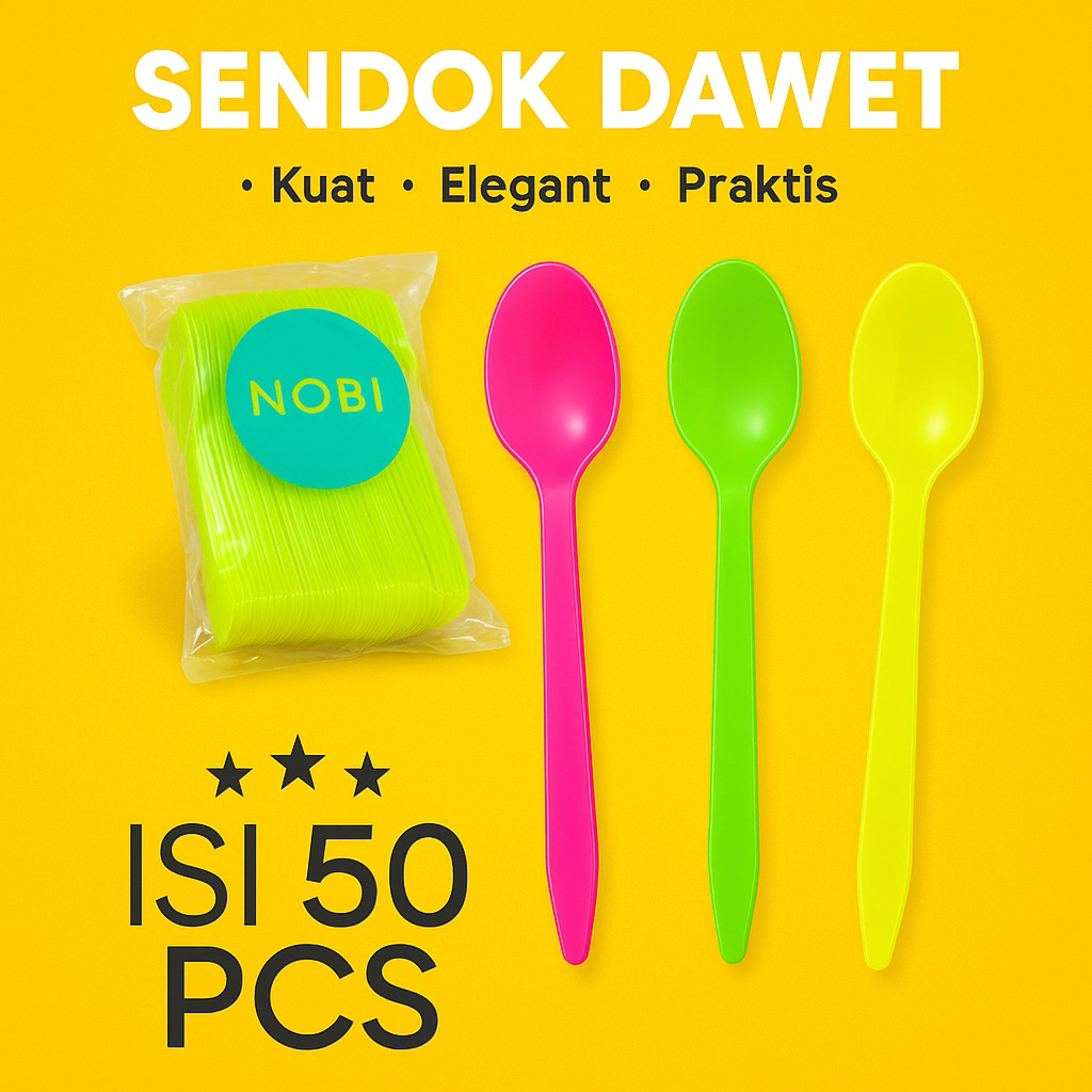 Sendok Dawet Warna Neon 50 pcs – Sendok Plastik Kecil Elegan NOBI  / Sendok Plastik Warna Cerah 50pc