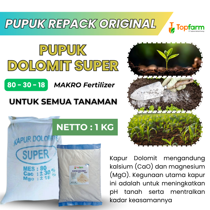 Pupuk Dolomit 1 Kg/ Pupuk Kapur Dolomit/  Kapur Dolomit 1 Kg/ Kapur Dolomit Pertanian/ Pupuk Dolomit