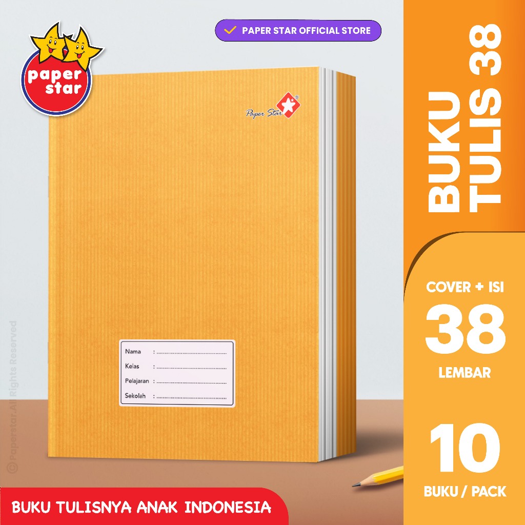 

Buku Tulis Kraft Paperstar 38 Lembar 65 GSM Isi 10 buku