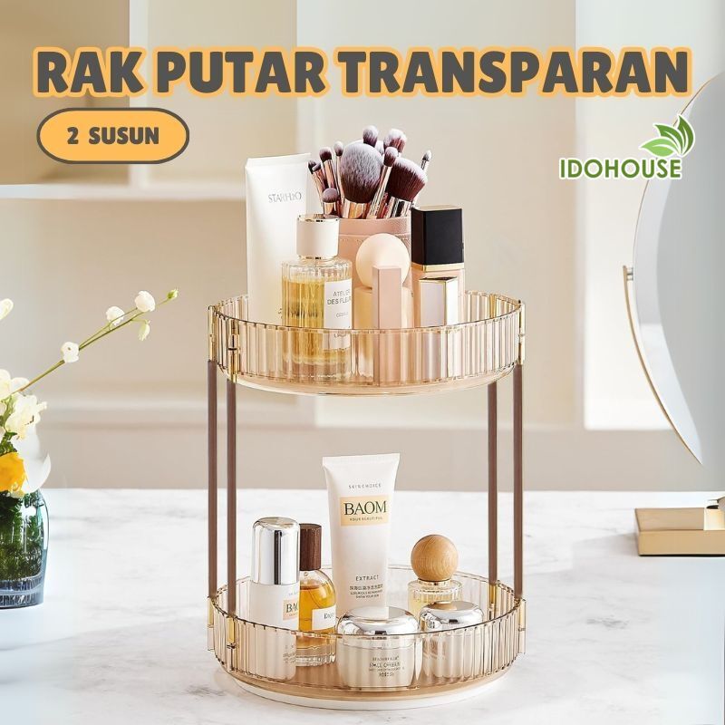IDOHOUSE Rak Kosmetik Putar 360 Derajat Aesthetic 2 Susun Tempat Make Up Rak Perhiasan  Gelang / G02