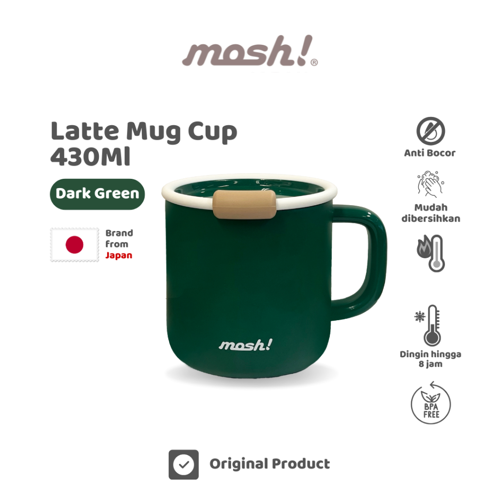 Mosh Latte Mug Cup Stainless Steel 430ml - Cangkir Minum Tahan Panas dan Dingin - Dark Green