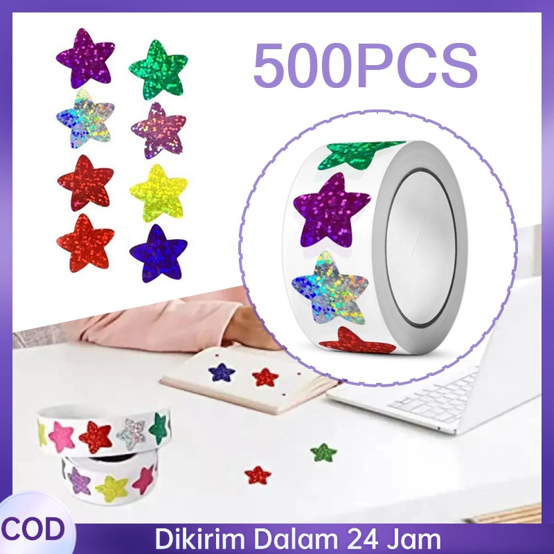 500 Pcs Stiker Label Glitter Deco Diy  Diy Stiker Warna Warni Pelangi Sticker Label Holo Stiker Kama