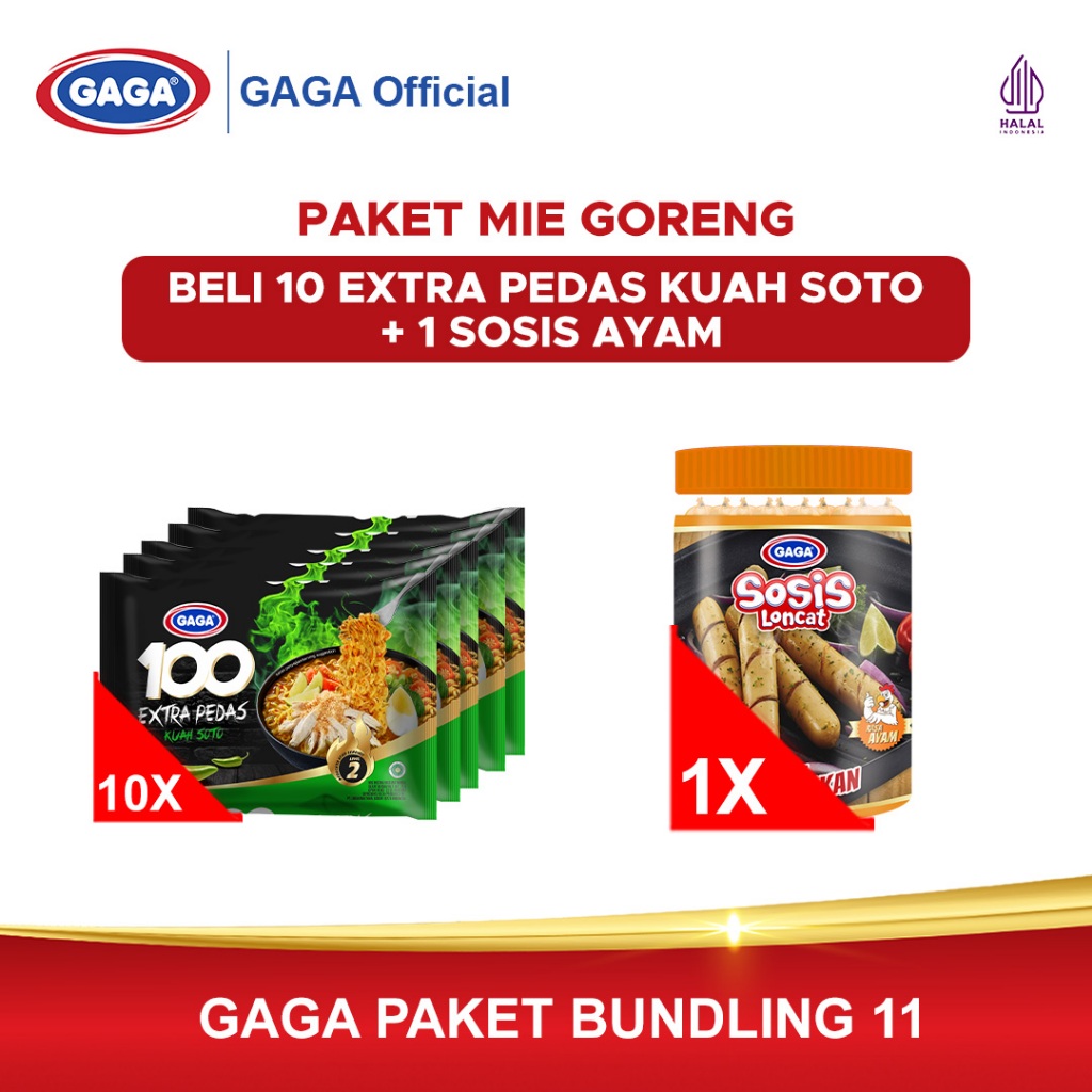 

Gaga 100 Extra Pedas Kuah Soto 10 pcs + GAGA Sosis Ayam 1 Toples (GG188)
