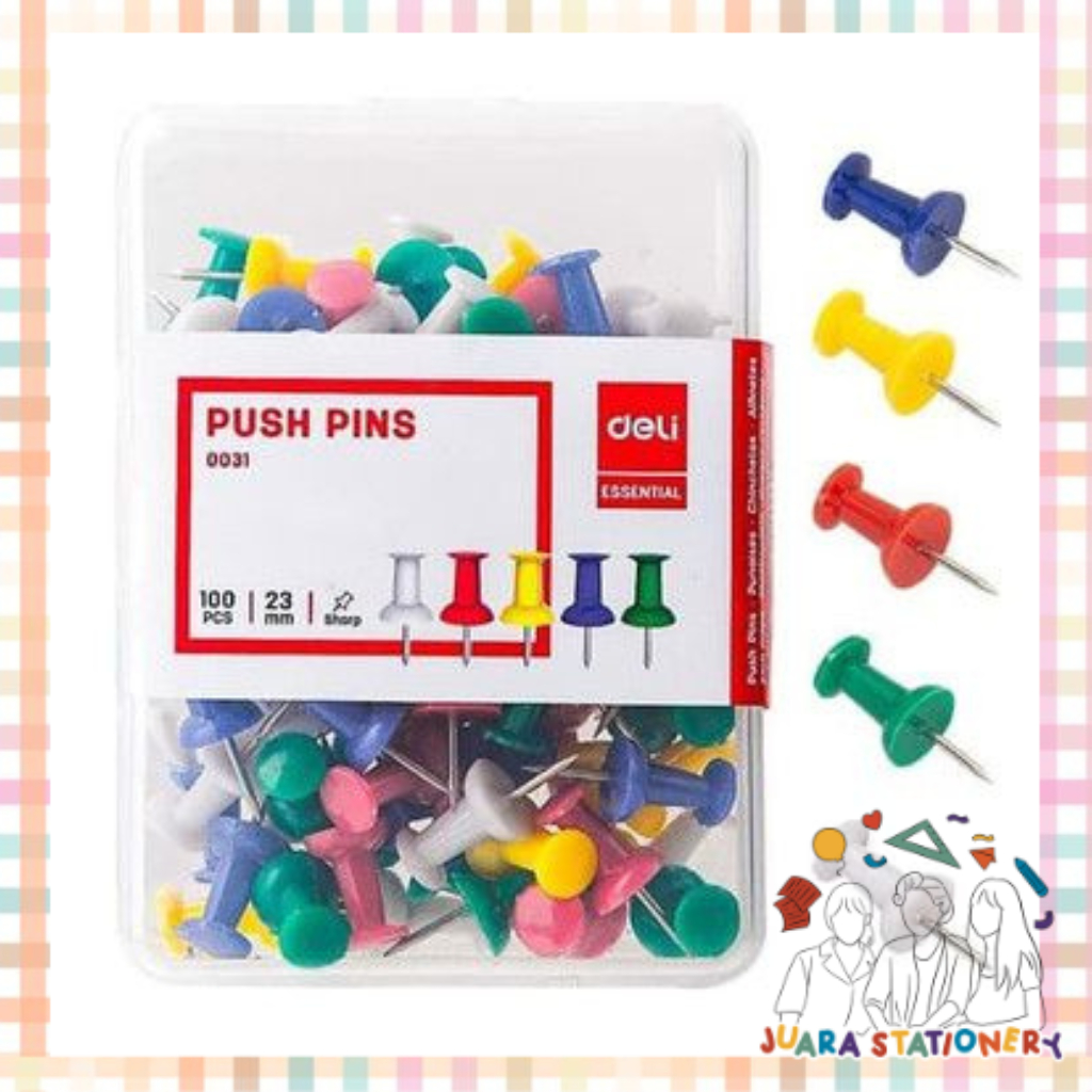 

(3113) Push Pin Deli E0031 23mm 100pcs 5 Warna / Push Pins Warna