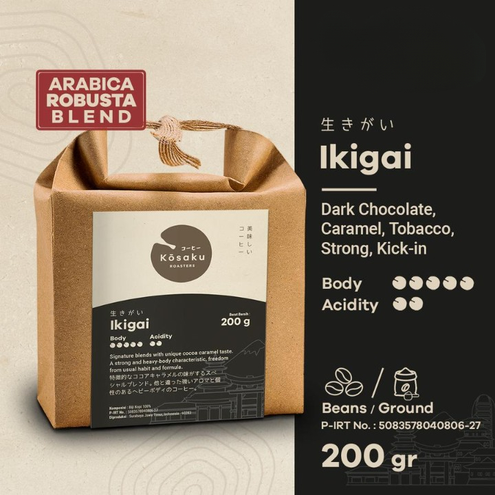 

Coffee Beans 200 Gram Kosaku Ikigai Biji Kopi Arabika Robusta Blend Kopi Tubruk