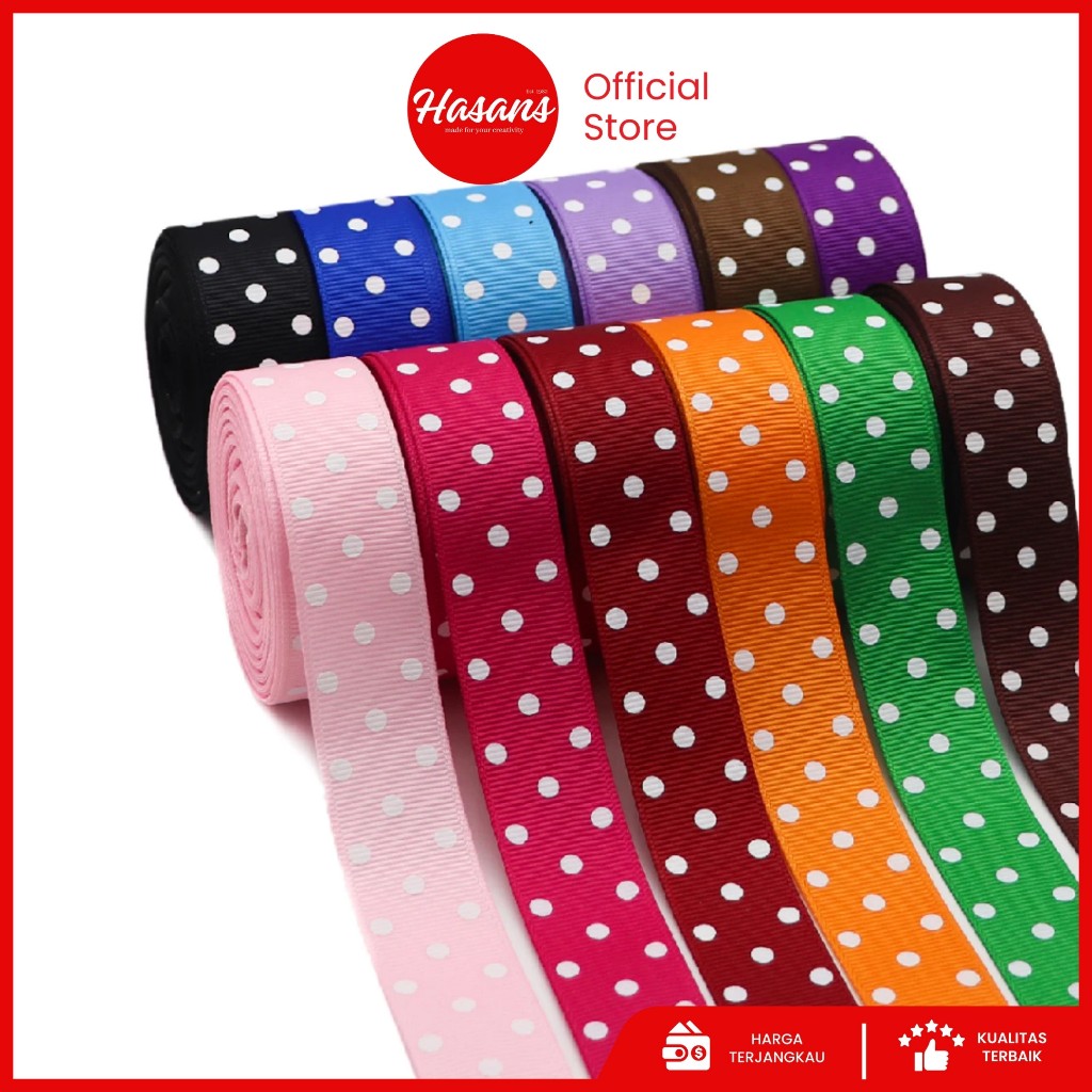 

[1 Roll] Pita Salur Motif 1 Inch / Pita Polkadot 2.5 Cm / Gross Grain / Pita Kado Bintik Bintik / Kain Warna / Pita Salur Motif 1
