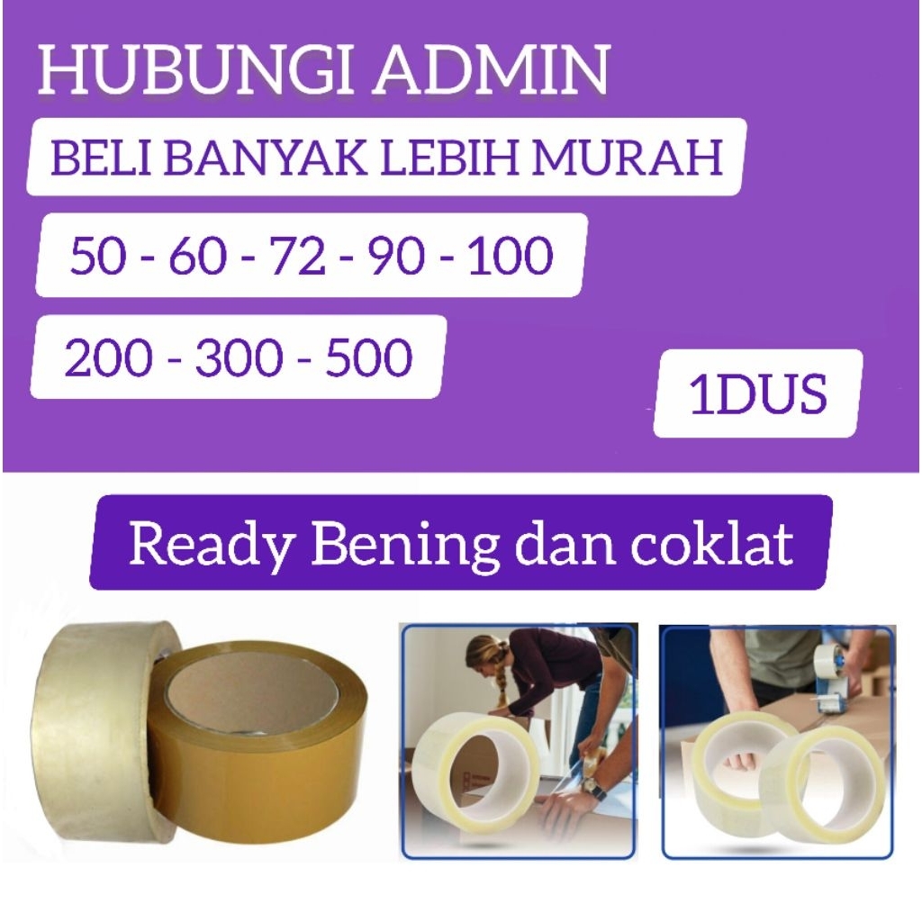 

1DUS 72 PCS Lakban 45mm 72 Yard Bening Coklat lakban 2 Inch 72YARD OPP Packing Tape 2" Inci 72Y
