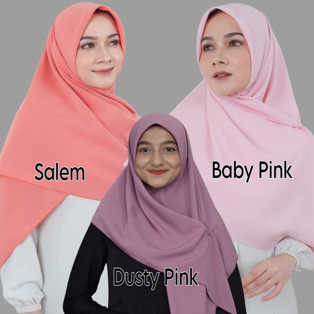 HIJAB SEGI EMPAT WOLFIS PREMIUM SALEM, DUSTY PINK DAN BABY PINK