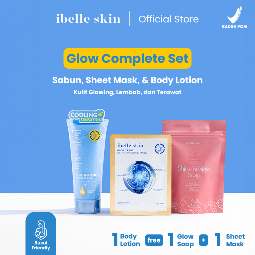 Paket Complete Whitening Glow –  Infus Duo Premium Body Lotion, Masker Wajah Anti-aging & Sabun Pemu
