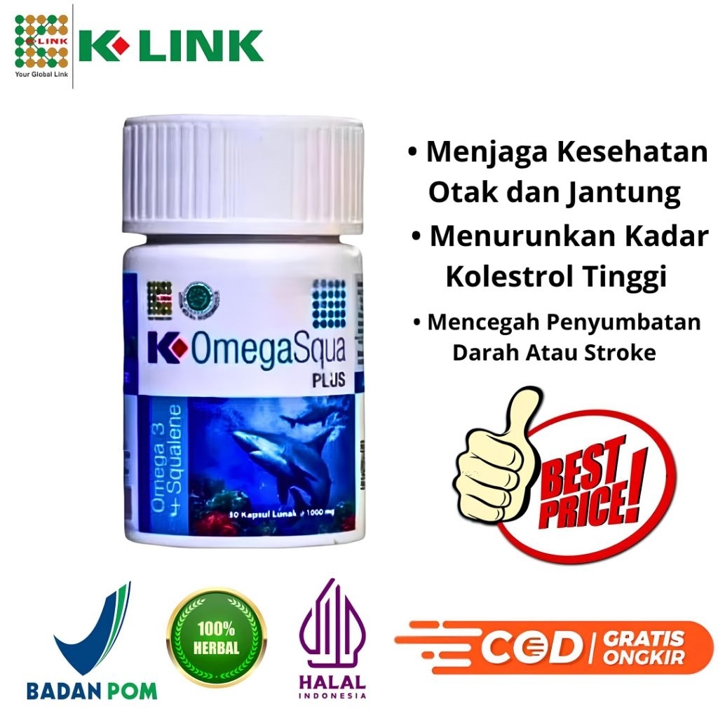 OMEGA SQUAD Plus (100% Asli) K-LINK Omega 3 Suplemen Kesehatan isi 30 Bpom