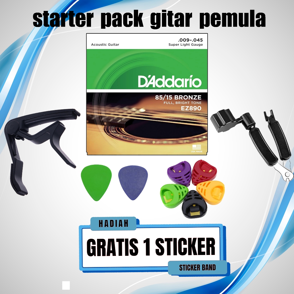 paket starter untuk pemula gitar akustik elektrik nylon senar gitar capo gitar