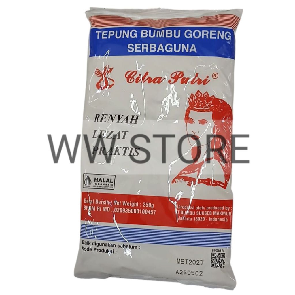 

Tepung bumbu goreng RENYAH LEZAT PRAKTIS serbaguna serba guna halal MUI Citra Putri 250g