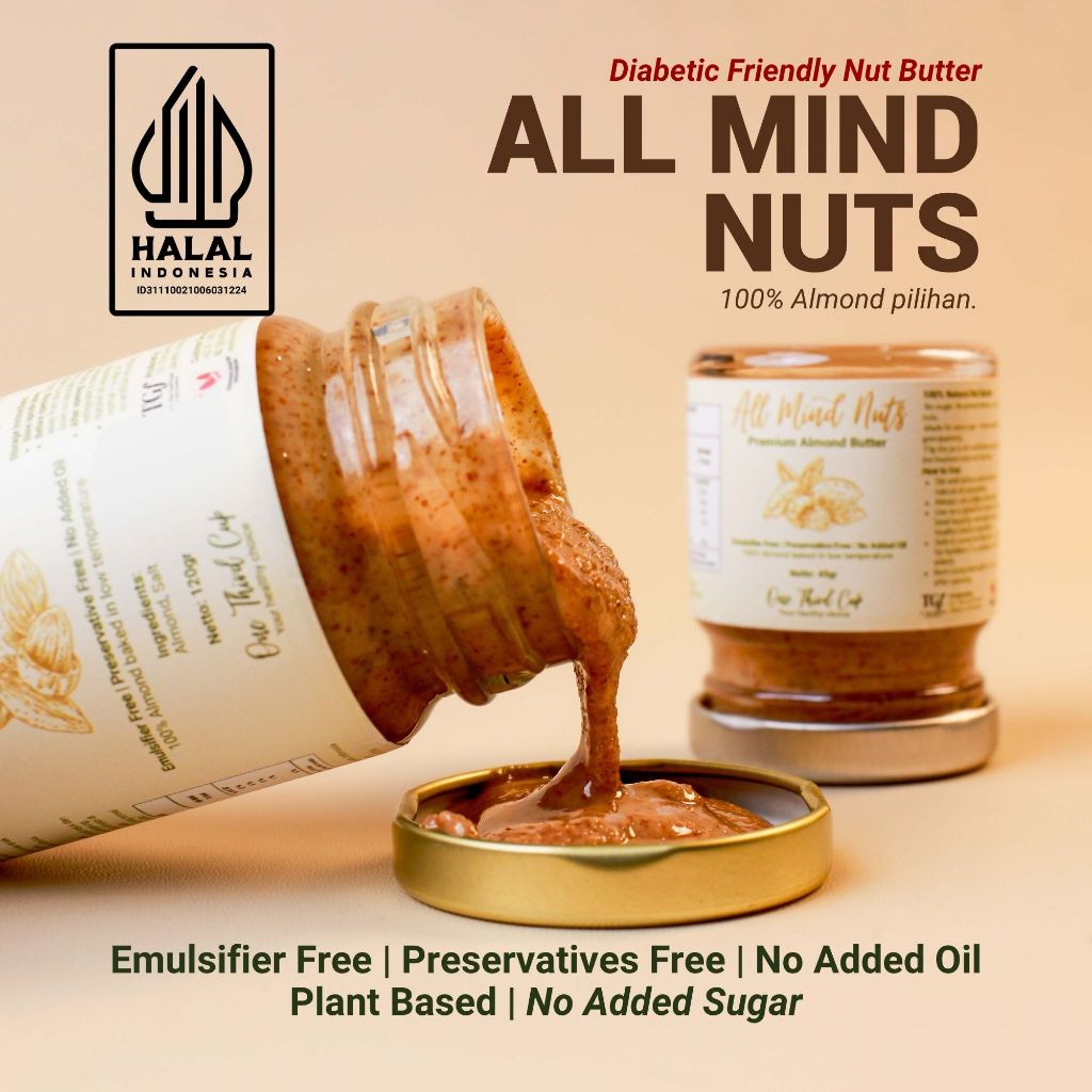 

Premium Almond Butter - All Mind Nuts - BEBAS GULA 100% Almond-Selai Kacang Sehat Keto Friendly