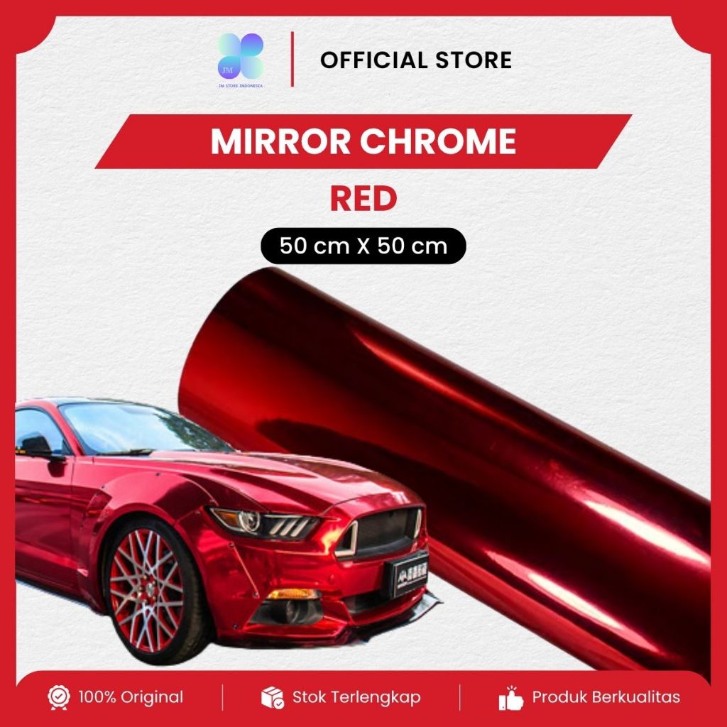 Spectra Mirror Chrome Red Stiker Skotlet Glossy Stretchable Krom Metalik Lentur Tahan Panas
