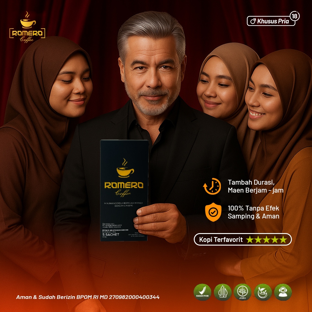 

Romero Coffee Kopi Stamina Tahan lama Suplemen Harian Herbal ISi 5 Sashet HALAL Dan Terdaftar BPOM