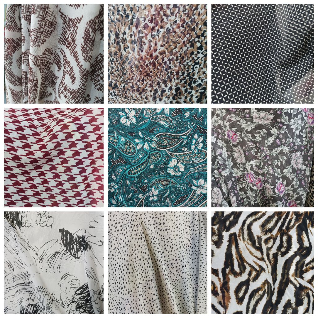 Kain Ceruty Motif Variasi – Bahan Jilbab & Gamis Premium (Harga Kain Per½ Meter)