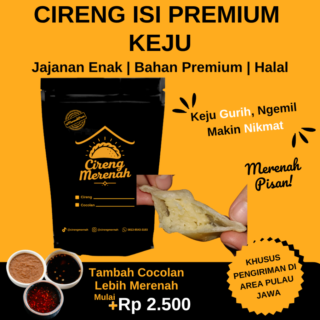 

CIRENG MERENAH CIRENG ISI KEJU EKSTRA COCOLAN CHILI OIL / BUMBU KACANG / BUMBU RUJAK