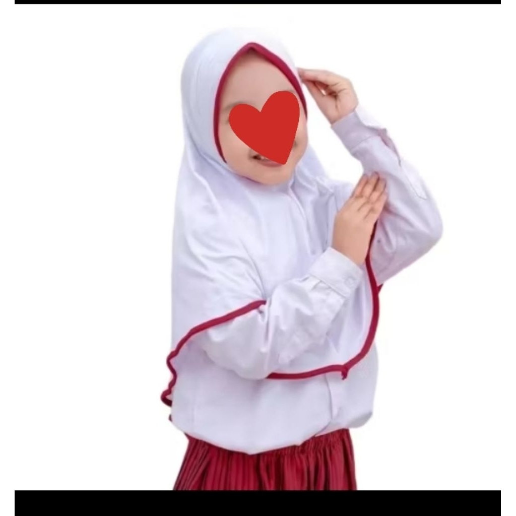 jilbab putih anak SD ada list merah