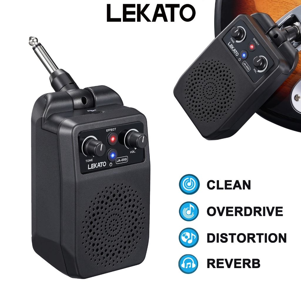 LEKATO JA-05G Ampli Gitar Mini 5W Portabel Bluetooth 4 Efek (Clean/Distorsi/Overdrive/Reverb)