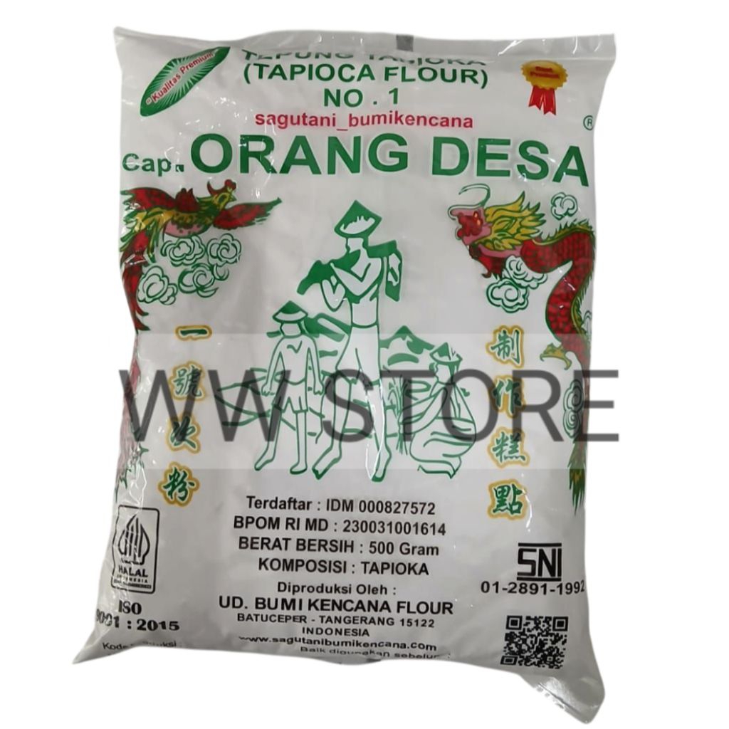 

Tepung tapioka kualitas premium halal MUI Cap ORANG DESA tapioca flour powder 500g