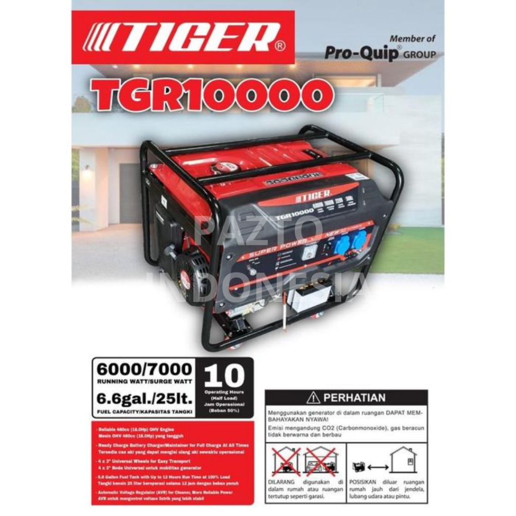 Proquip TIGER Genset 7000 - 6000 Watt Silent Inverter Gasoline Generator TGR10000 Generator Listrik 