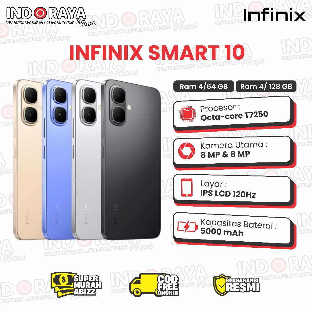 Infinix Smart 10 4/128GB - Up to 8GB Extended RAM - 6.67 inch 120Hz HD+ - T7250 - 5000 mAh Smartphon