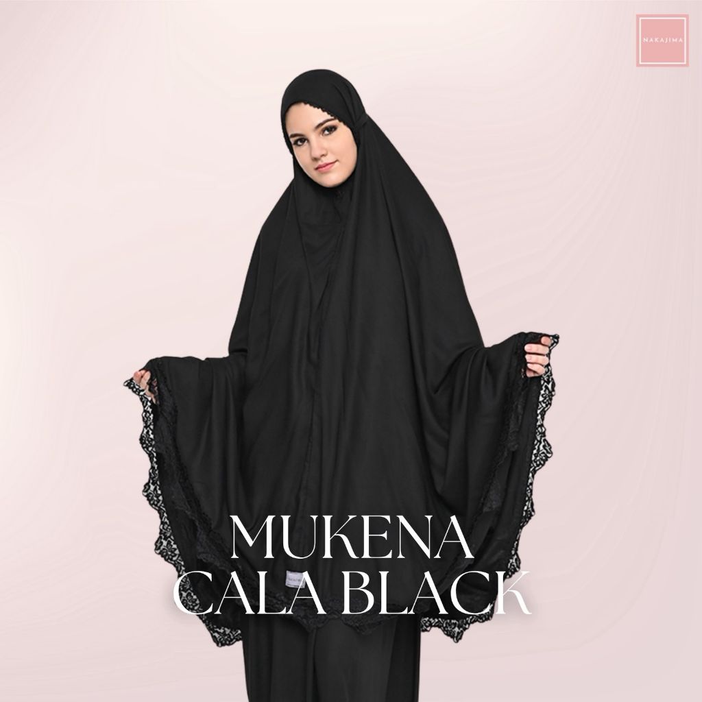 Nakajima-Mukena Calla Black | Daily, Umroh, Haji Prayer Set | Katun Rayon