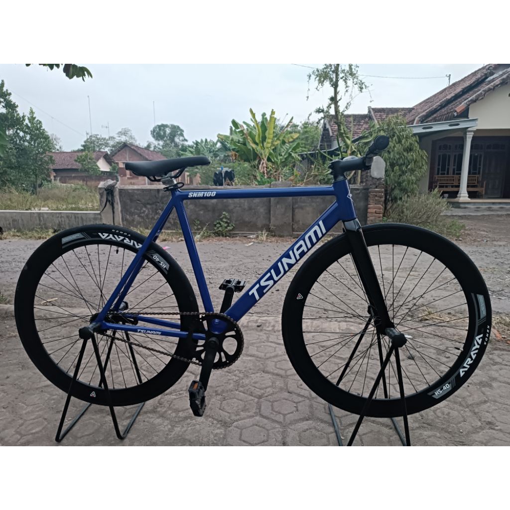 sepeda fixie tsunami biru stang lurus