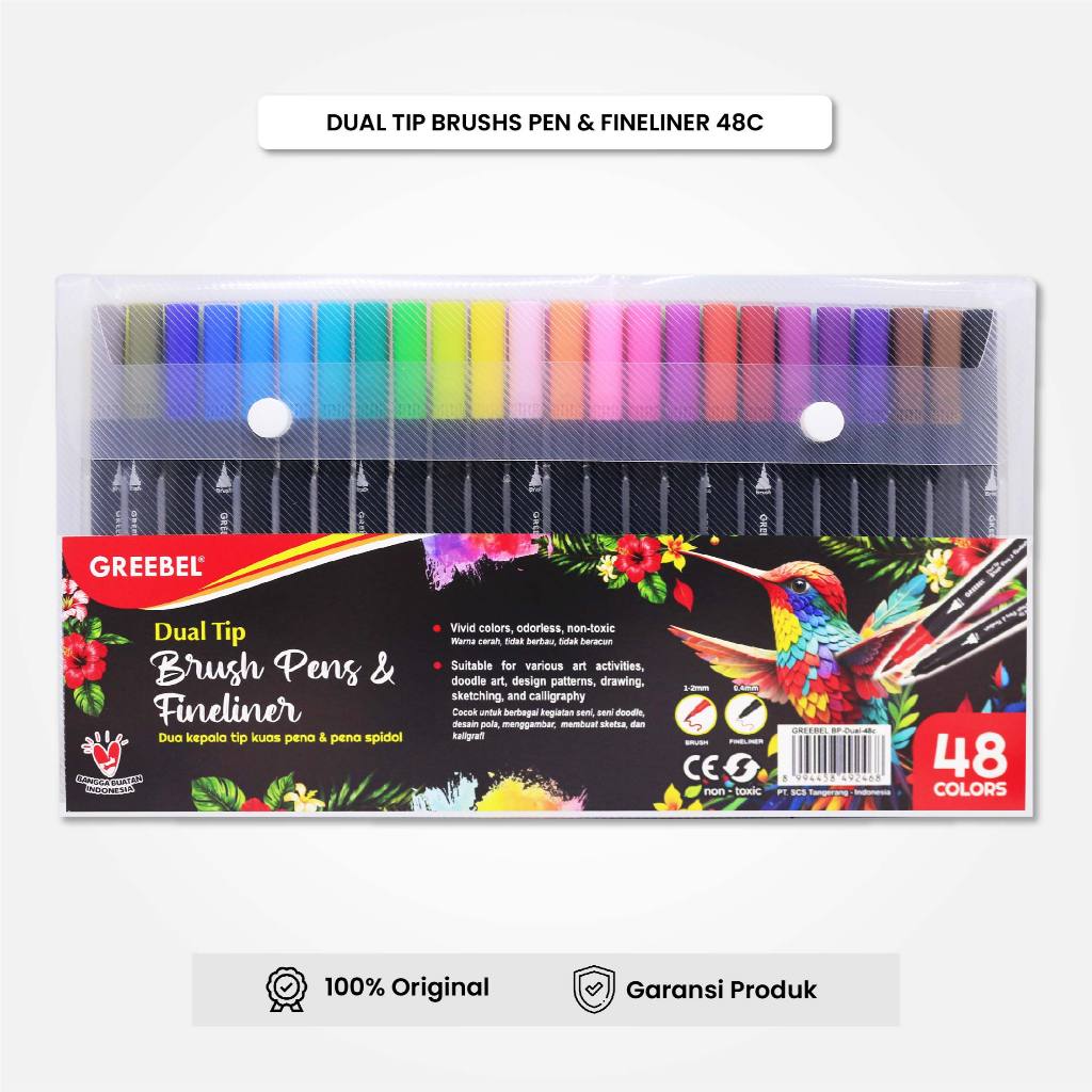 

GREEBEL Spidol Warna Set BRUSH PEN DUAL 48 Warna Brush Pen Double Tip Drawing Pen Permanent Marker
