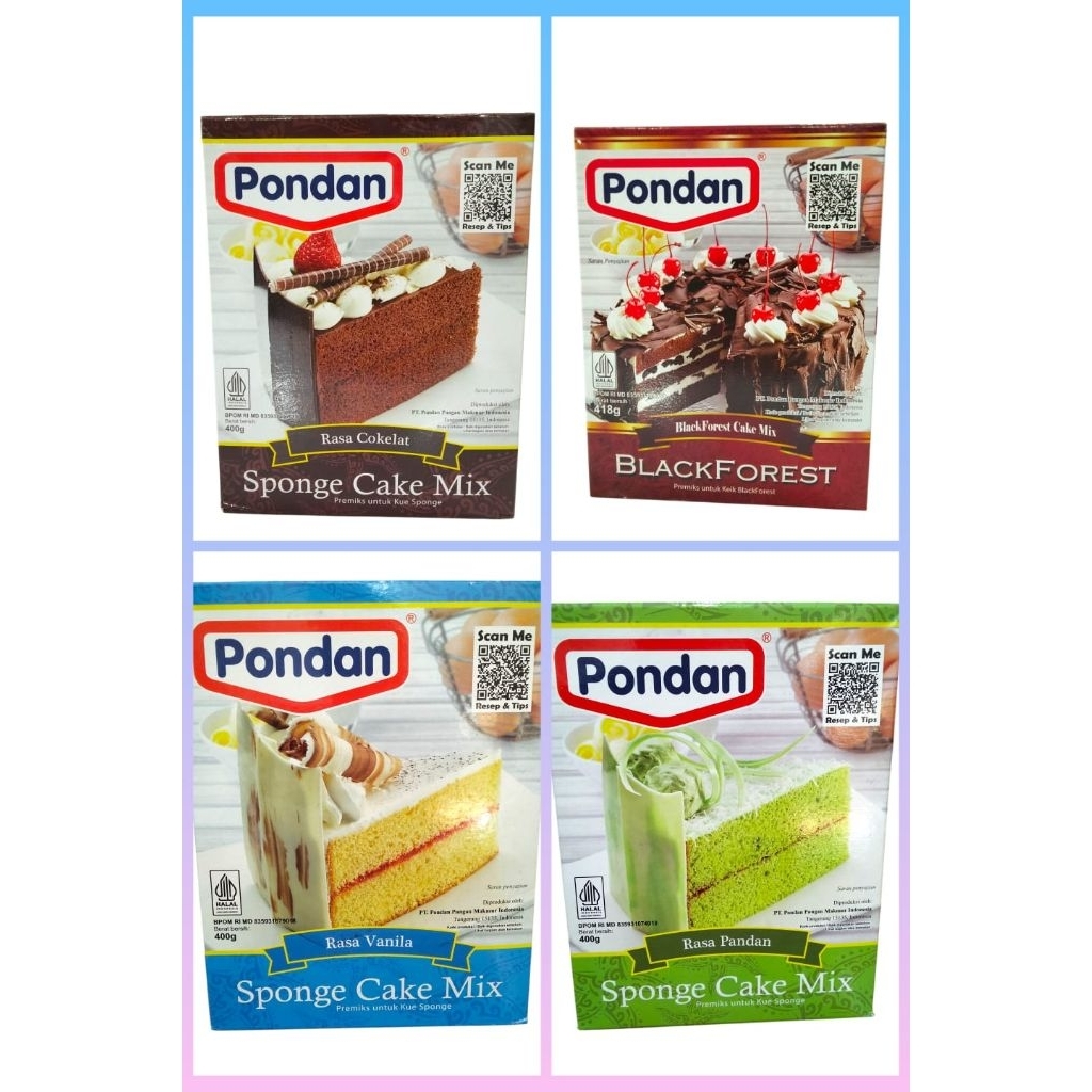 

Pondan Sponge cake 400 gr ( vanilla, Pandan, Cokelat, Black forest cake mix )