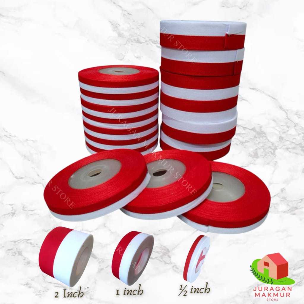 

Pita Merah Putih 1/2 inch, 1 Inch, 2 Inch - Pita Kerajinan Tangan (25 yard )