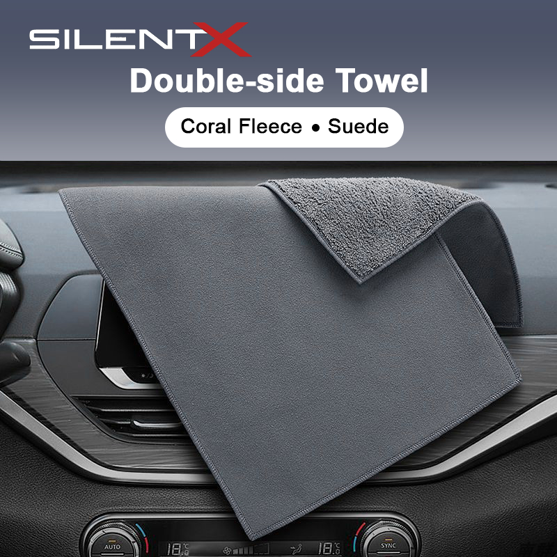 SILENTX Double-Side Towel Kain Lap 2 Dua Sisi Serbaguna Coral Fleece Suede Microfiber untuk Cuci Mob