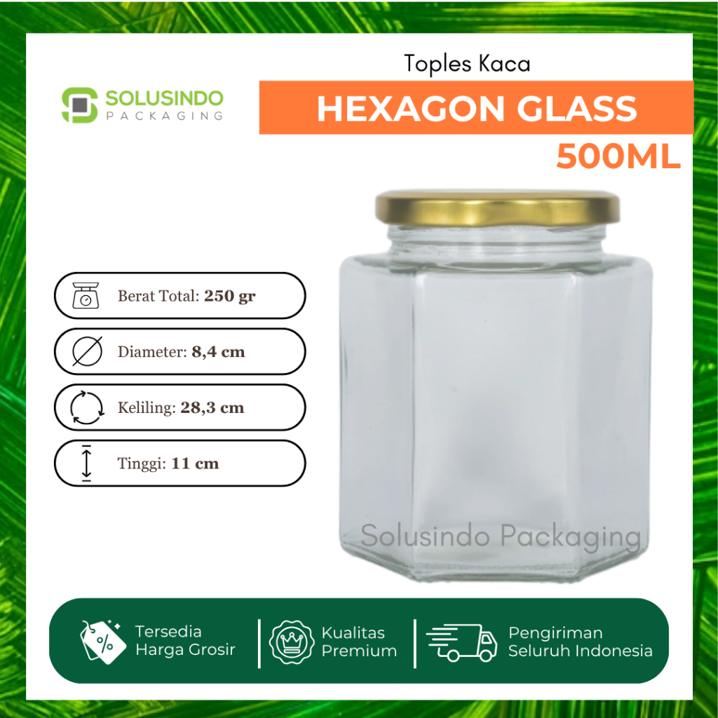Jar Kaca Hexagonal 500ml - Toples Kaca (MINIMAL 10 PCS)