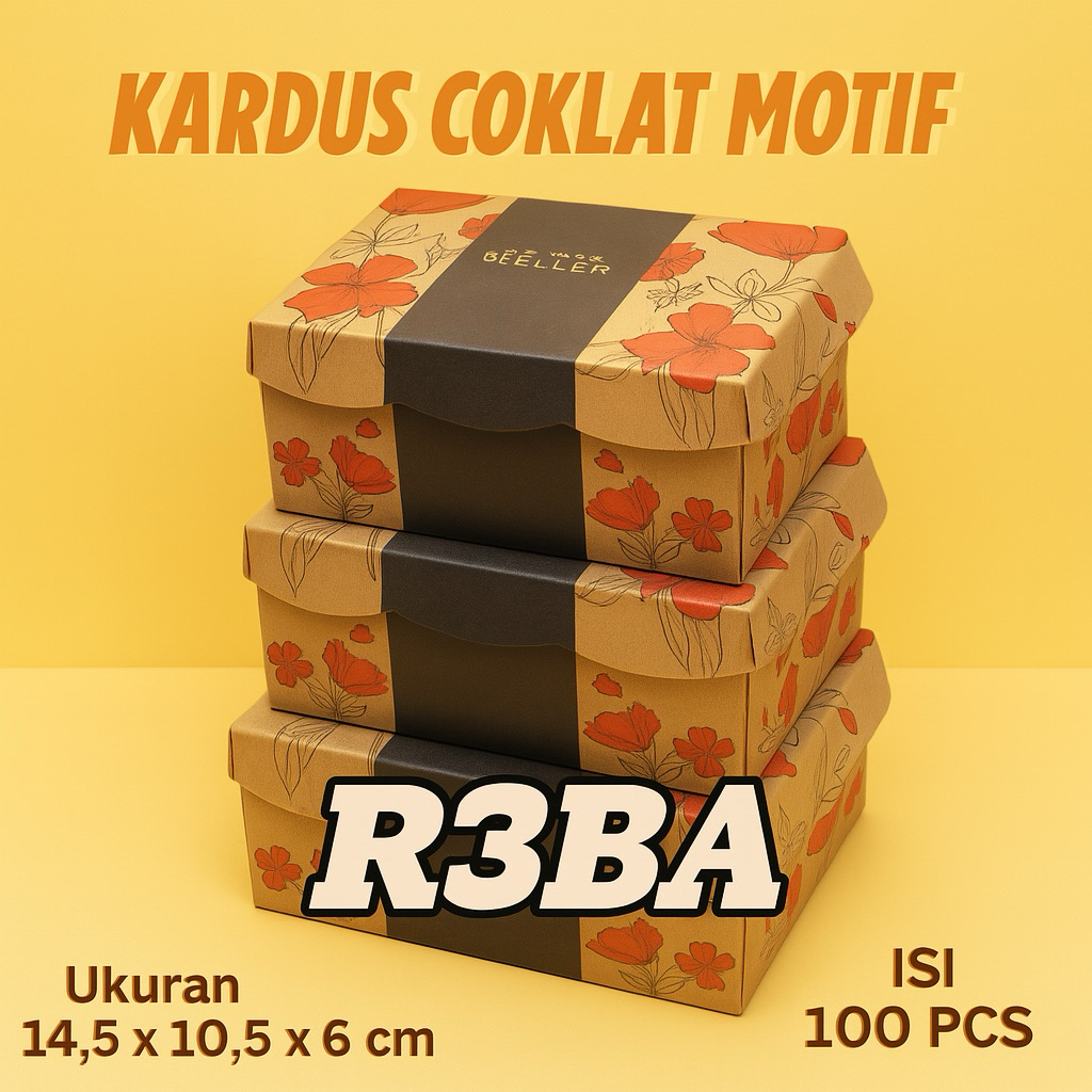 

Kardus Makanan Motif R3BA 100 Pcs – Kotak Kue / Box Kue Kardus Motif Estetik R3BA – Food Grade Packaging 100pcs / Kardus Kue Motif Bunga R3BA Uk 14,5x10,5x6 cm – Isi 100 PCS / Nasi Coklat Estetik / Dus Coklat Motif R3BA - Isi 100 Pcs