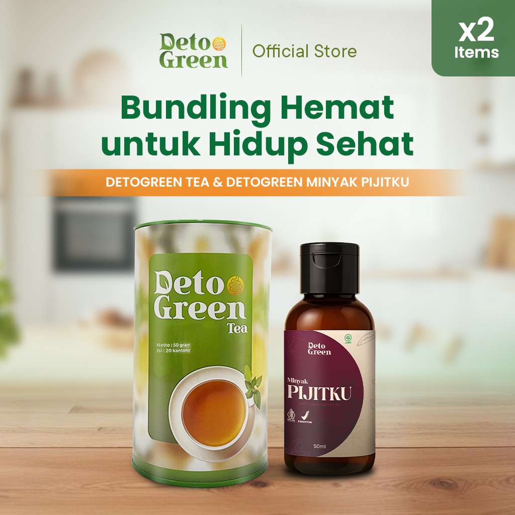 

(BUNDLING SPECIAL) Detogreen Tea & Detogreen Minyak Pijitku Membantu Sehat dari Dalam dan Luar 2 PCS