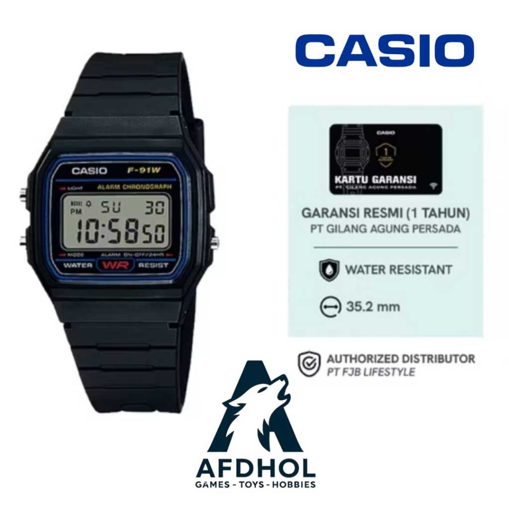 CASIO F-91W-1DG/F-91W-1D/F-91W-1 BLACK RESIN STRAP JAM TANGAN DIGITAL CASIO JAM TANGAN PRIA WANITA A