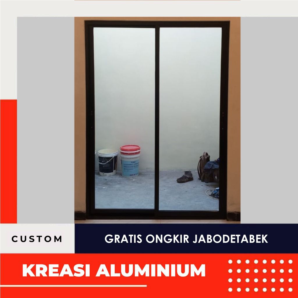 Pintu Sliding 150x210 Dua Daun Pintu Aluminium Full Kaca Model Minimalis