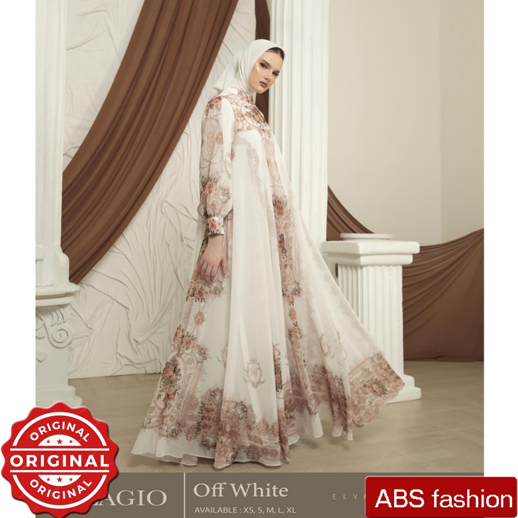 LVA SYARI BELAGIO Nuansa Off white, Setelan Dress + Hijab, Set syari premium