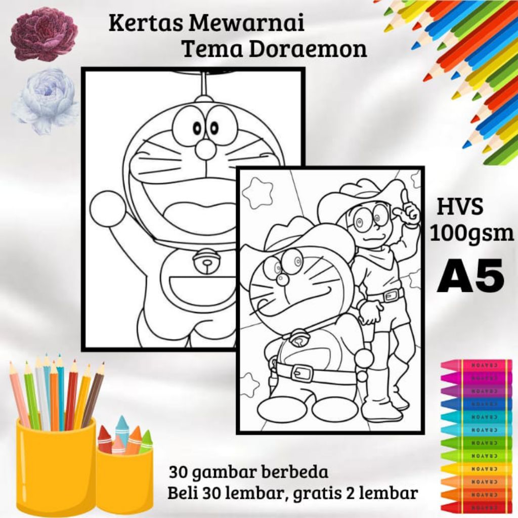 

30 LEMBAR KERTAS GAMBAR MEWARNAI TEMA DORAEMON (READY LANGSUNG KIRIM)