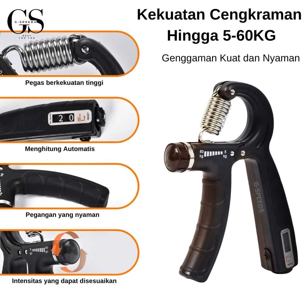 G-SPEEDS Strong Handgrip Tangan Penghitungan Otomatis Alat Olahraga Tangan Adjustable 5-60Kg