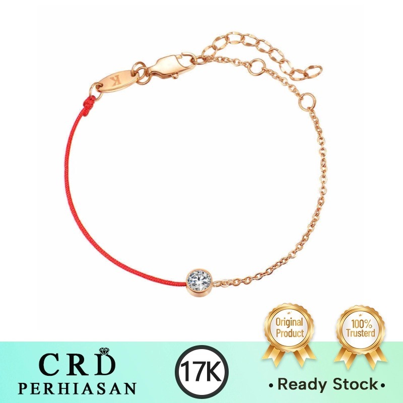 Gelang Kaki Tali Merah Wanita Emas Kuning 17K Baru