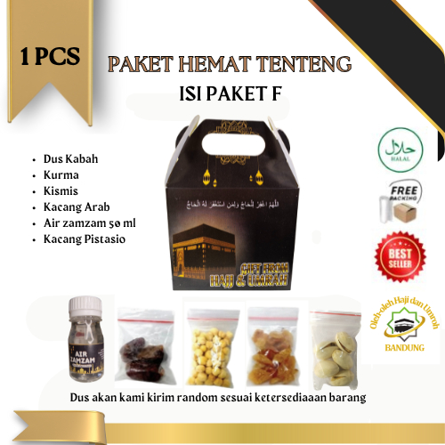 

Oleh Oleh Haji/Umroh 1 Pcs Paket F Dus Tenteng, Botol+Air zam zam, Kurma, Kacang, Kismis,Pistasio