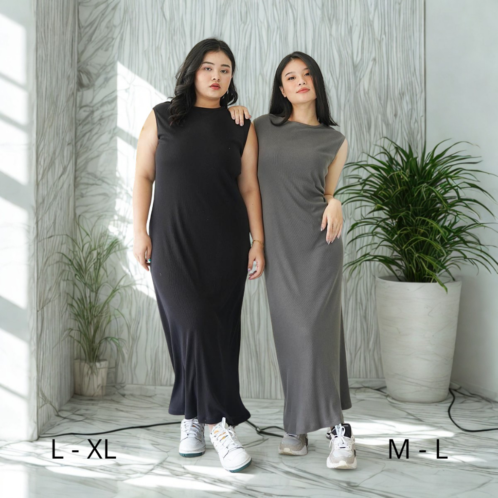 JivaFashion - Baju Wanita Inner Dress Jumbo Rib Aziza Kasual Santai Tanpa Lengan Baju Panjang