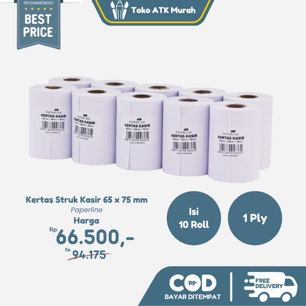 

Telstruk 75x65 mm 1 Ply NCR Paperline - Kertas Struk Nota Kasir 1 Rangkap